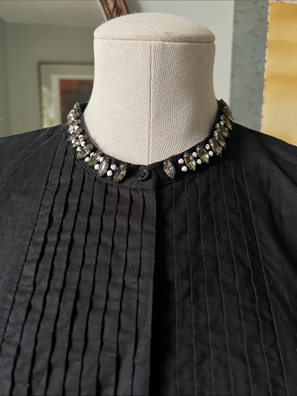 J. Crew Black Sleeveless Pintuck Shirt with Jeweled Collar - Picture 2 of 6